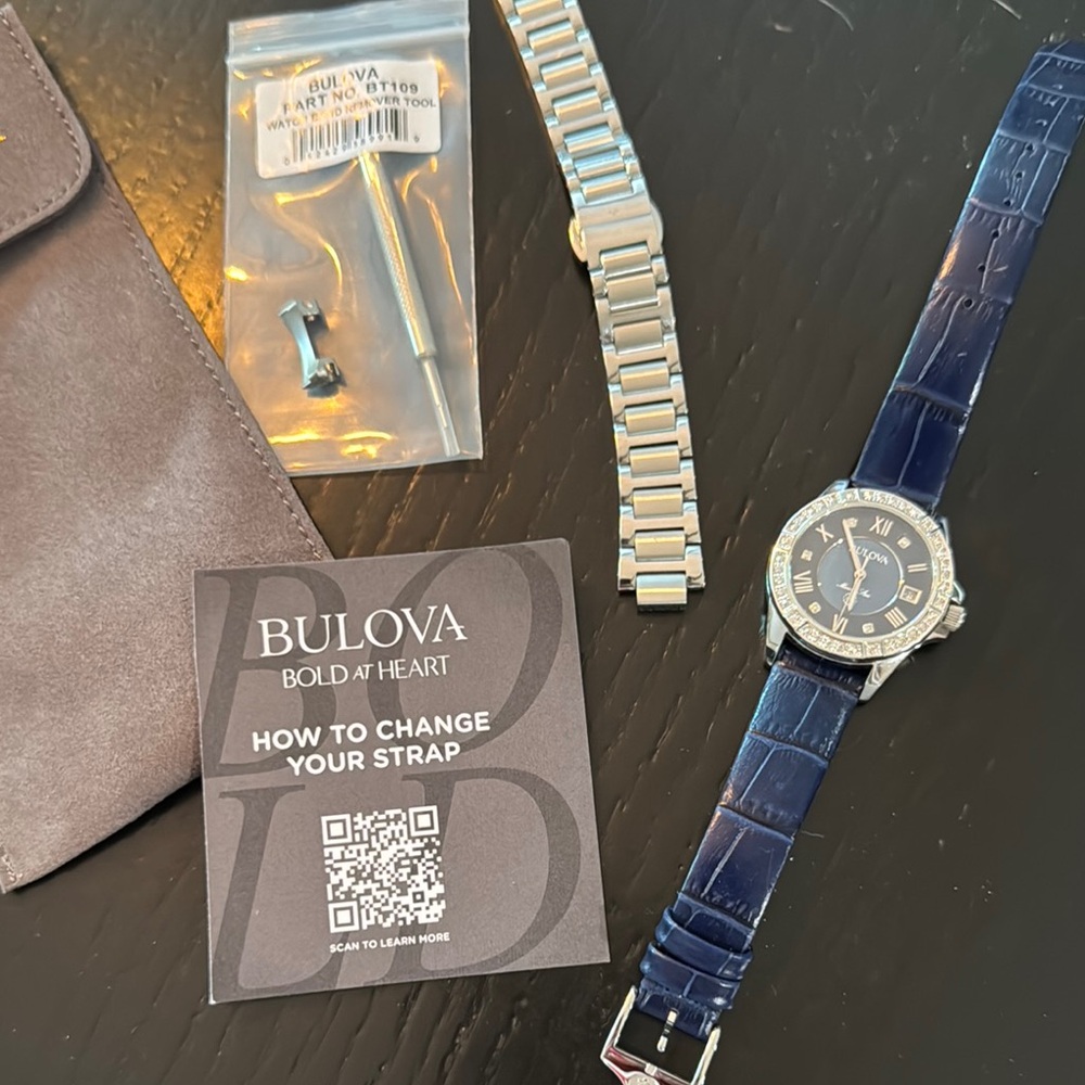 Bulova Women’s Blue Leather Strap Watch